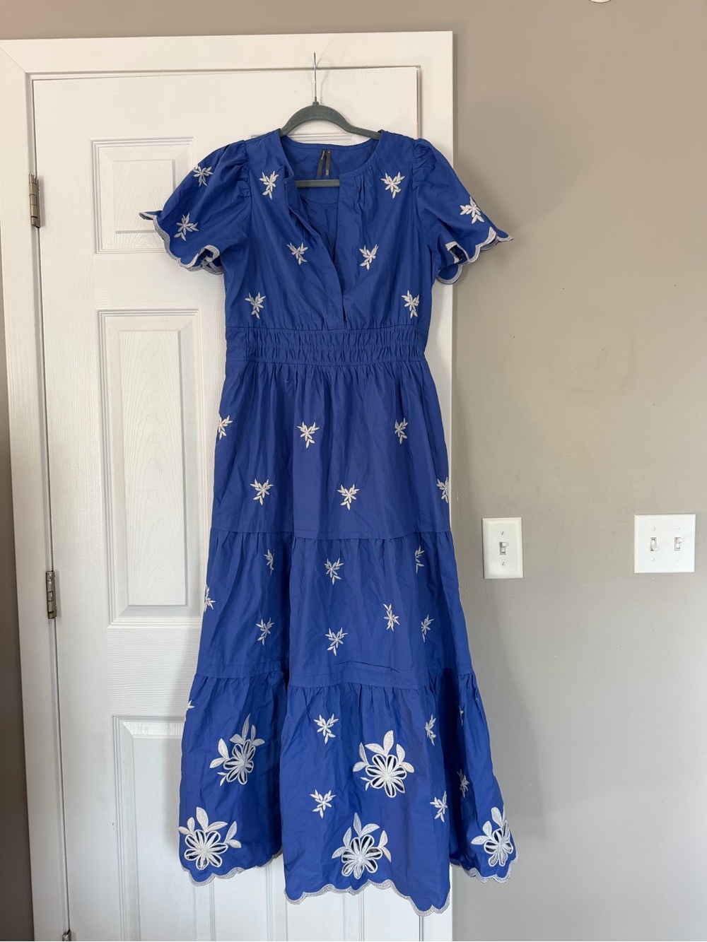 Anthropologie Somerset Blue Floral White Lace Maxi Dress